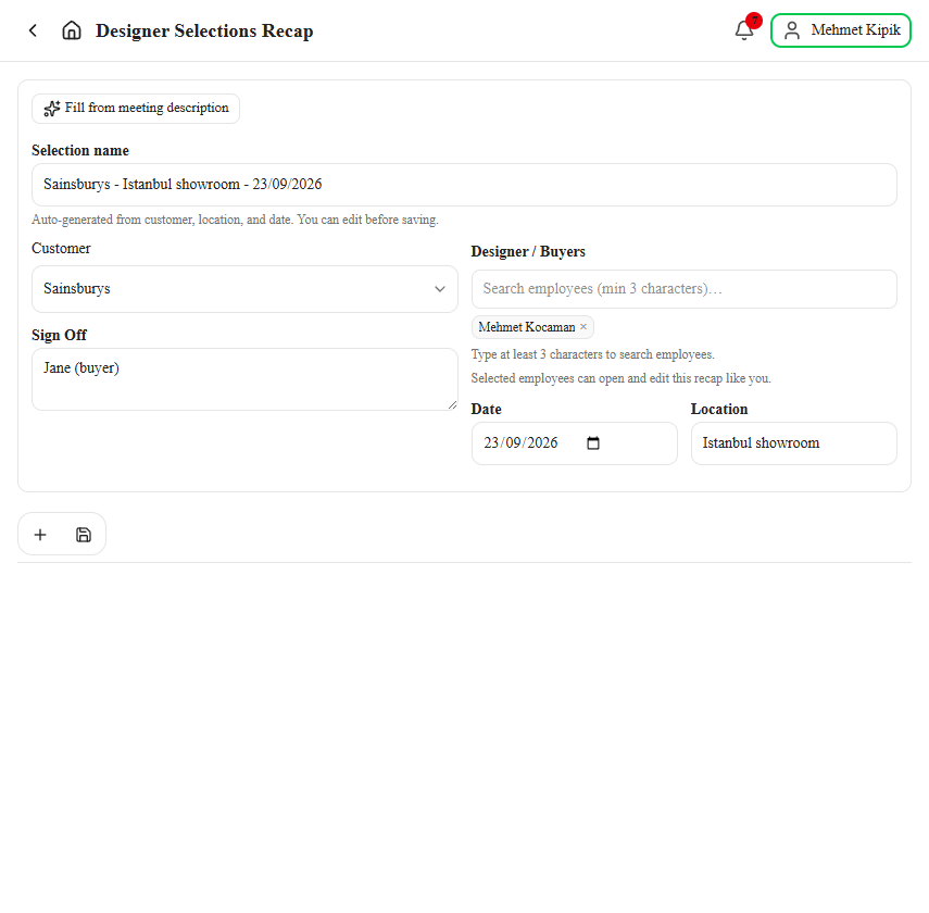 New selection form