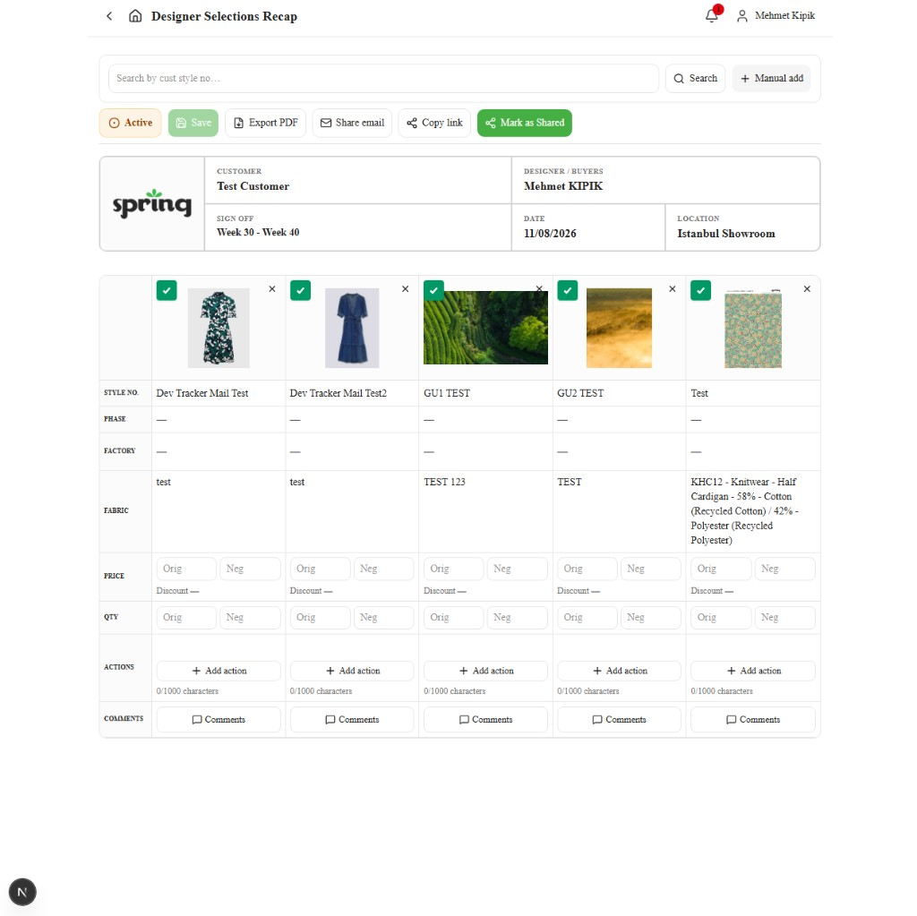 Active selection sheet