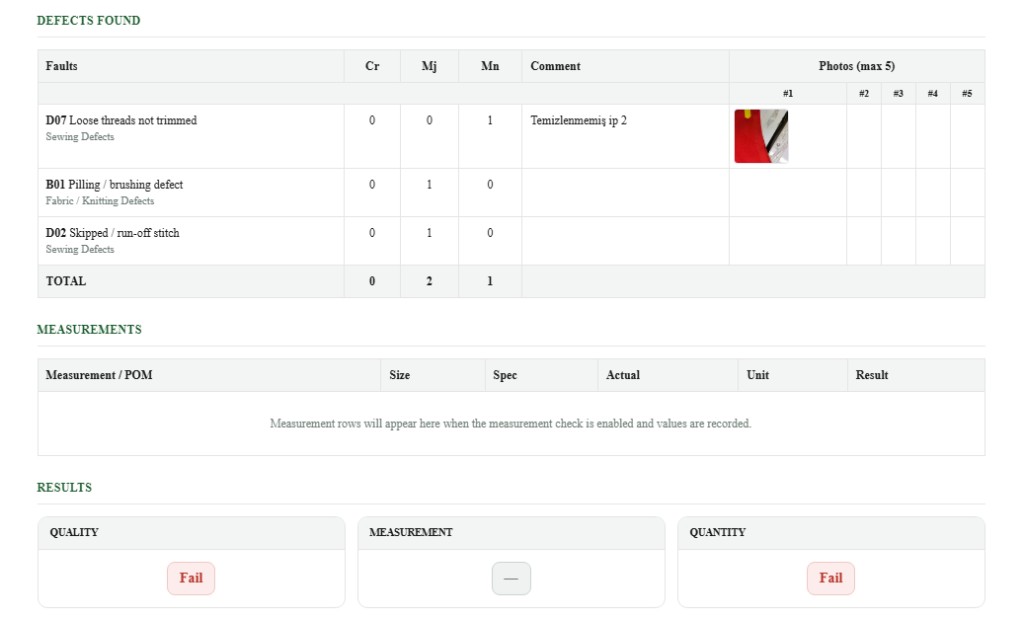 Report Preview — Defects, Measurements, Results
