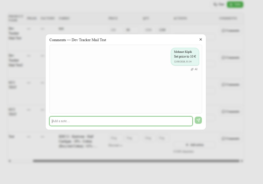 Comments dialog