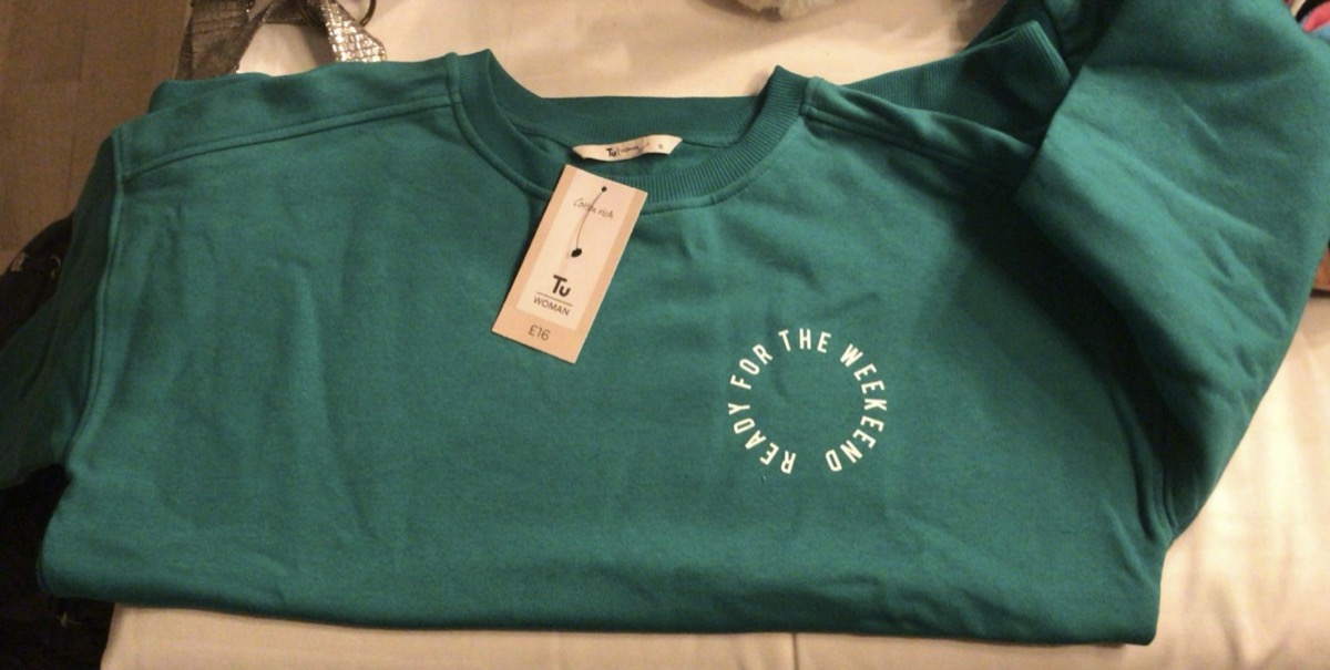READY FOR THE WEEKEEND yazan hatalı göğüs baskılı sweatshirt